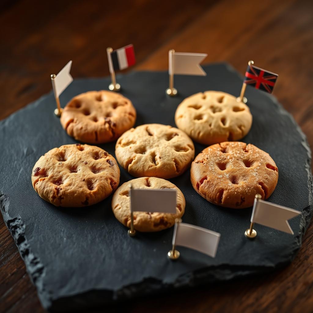 Cinq biscuits, cinq pays sur une planche