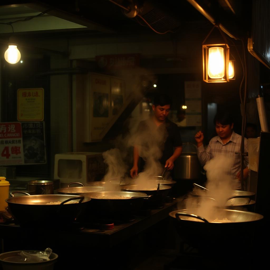 Cuisine de rue à la nuit tombée