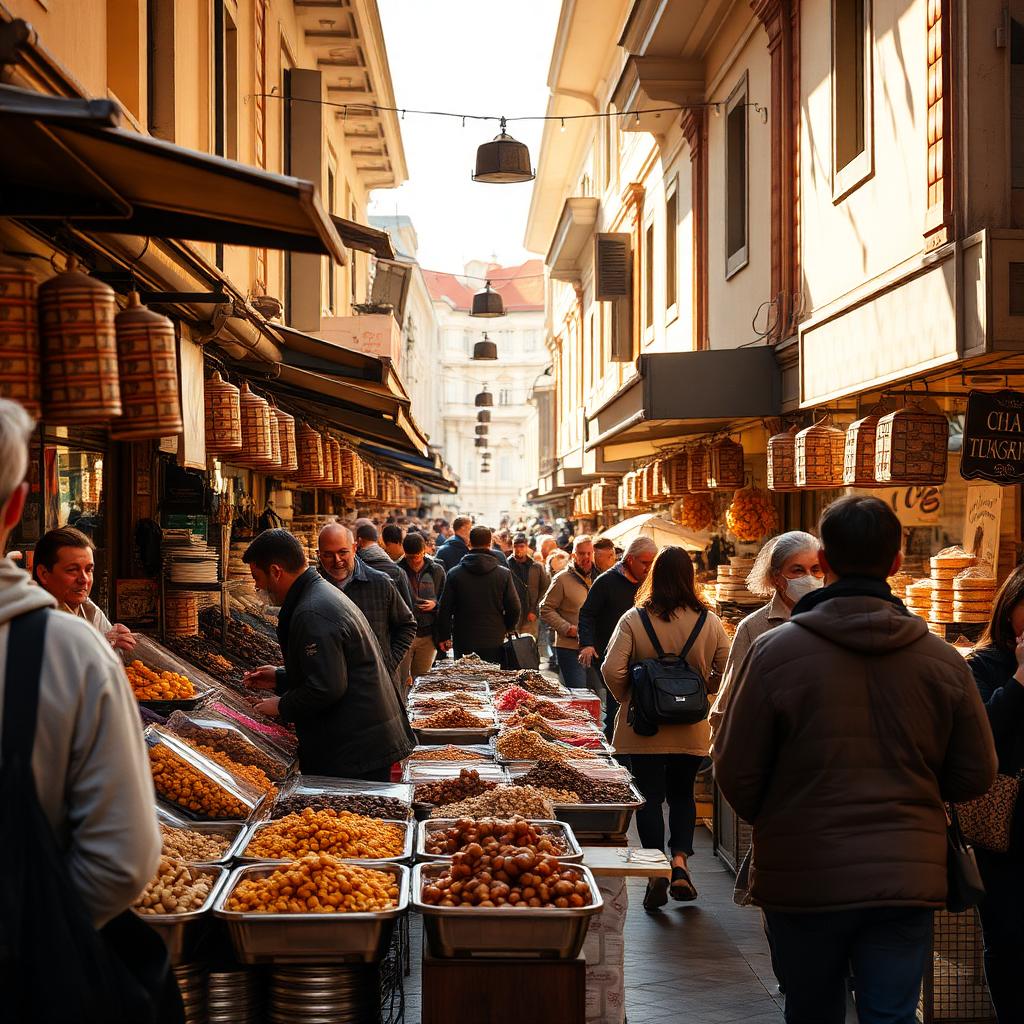 Étals d'un marché couvert à l'étranger